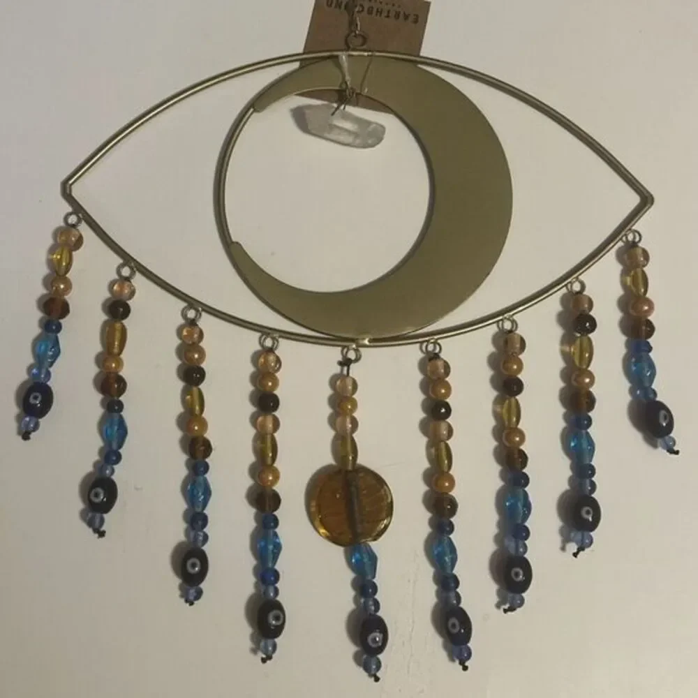 Earthbound Metal Eye Wall‎ Hanger W Evil Eye Beads And Crystal Quartz